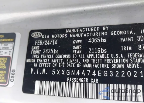 2014 Kia Optima Ex from USA, damaged, VIN 5XXGN4A74EG322021